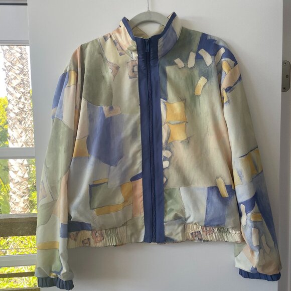 Lily's of Beverly Hills Jackets & Blazers - Lily's of Beverly Hills Vintage Bomber Jacket, Watercolor Pastel Print, S, 5373